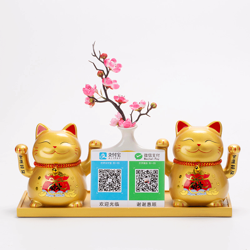 招财猫摆件开业礼品电动摇手二维码送新店铺开张收银台小装饰金色