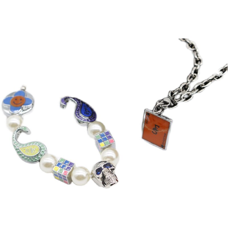 saluteevae十字花瓣笑脸项链项链