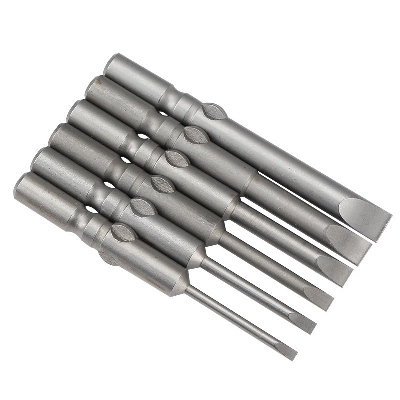 s2电批头加长一字批头6mm电动螺丝刀平口批带磁电动批头