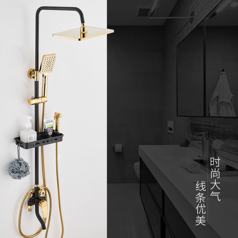 黑色淋浴花洒套装明装全铜混水冷热冷热水水龙头淋浴花洒龙头套装