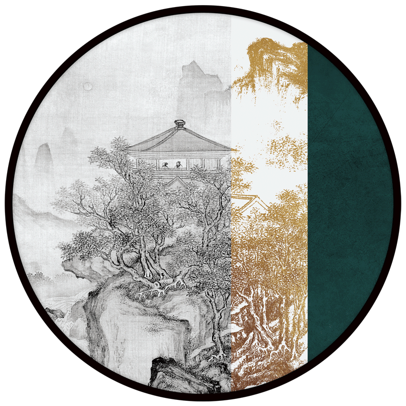 原创创新中式圆形玄关装饰画山水国画中国国风现代装饰画