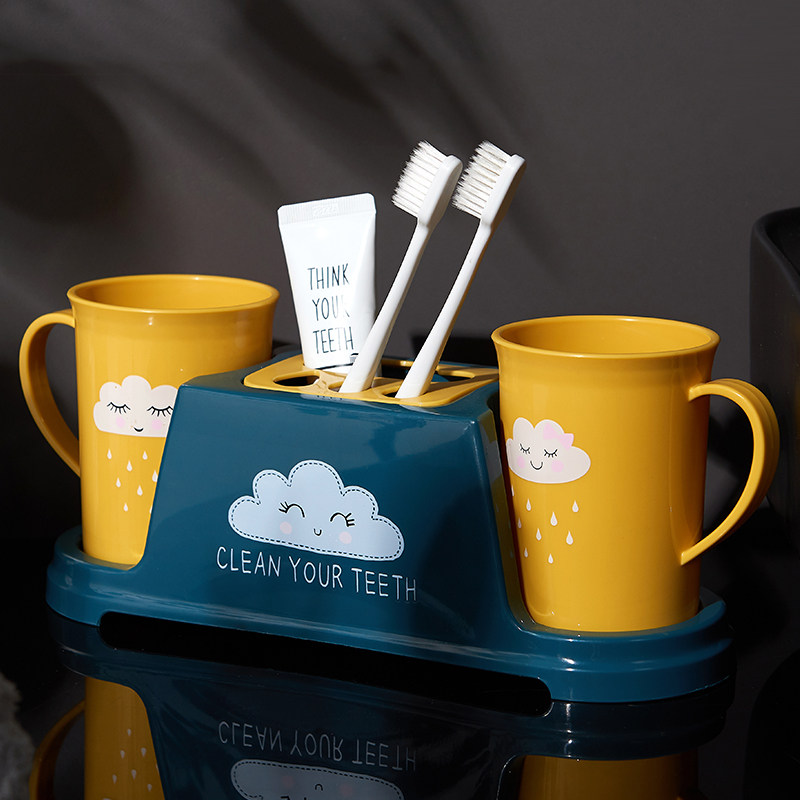 牙刷情侣台式漱口套装女家家用杯牙缸卫生间塑料牙刷架