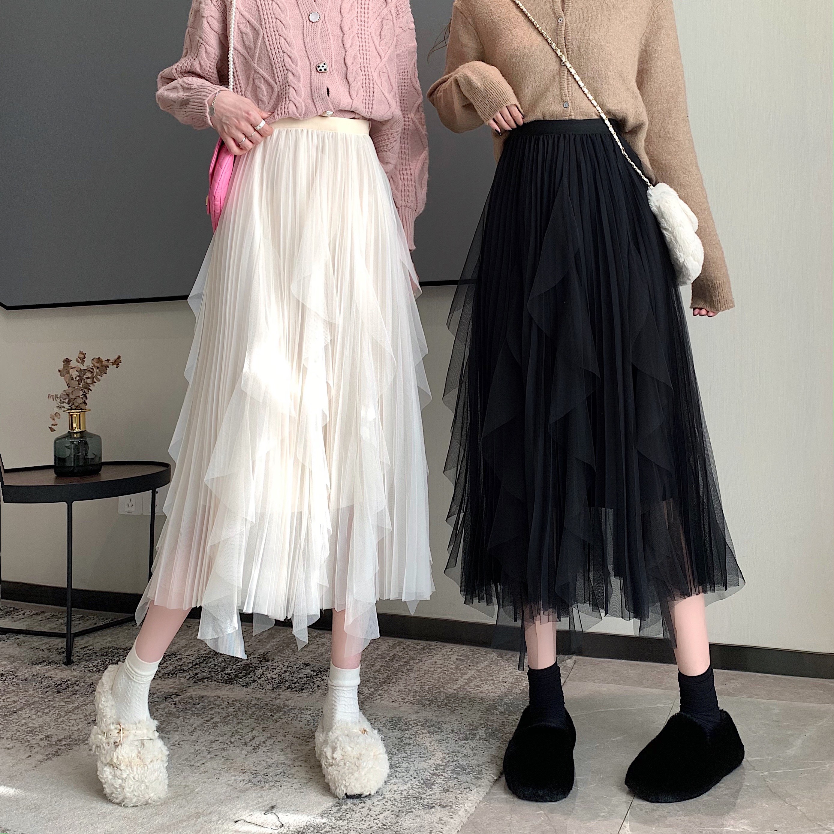 纱裙高级半身2021新款秋冬季高腰仙女中长设计半身裙