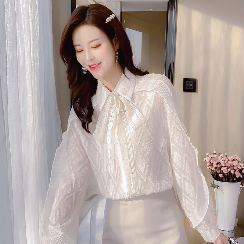 2020年春季新款女装潮雪纺衫蕾丝打底长袖衬衣小仙女上衣洋气小衫