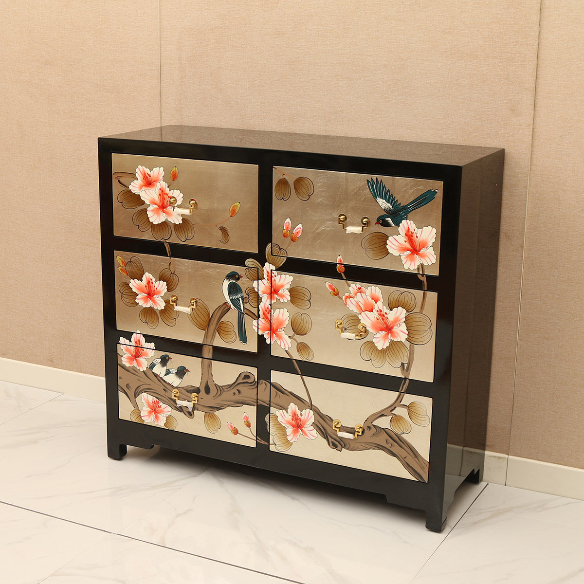 新中式进门六斗整体定制储物柜收纳玄关客厅卧室斗柜