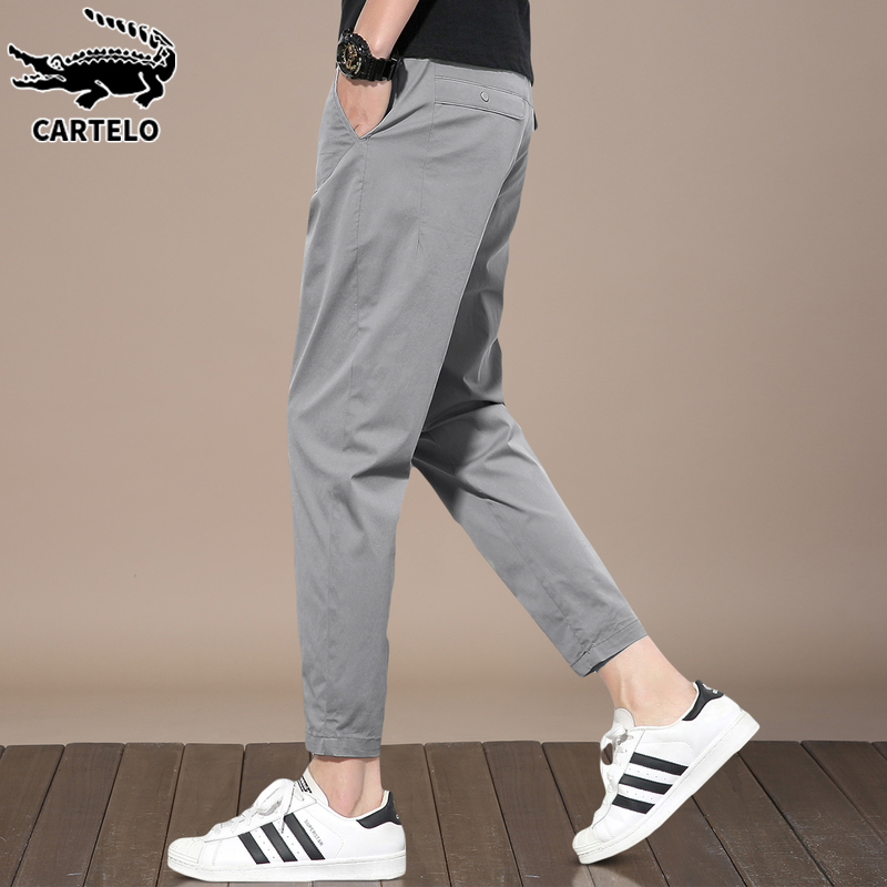鳄鱼灰色九分休闲裤男士夏季新款宽松小脚韩版潮流薄款长裤子男裤