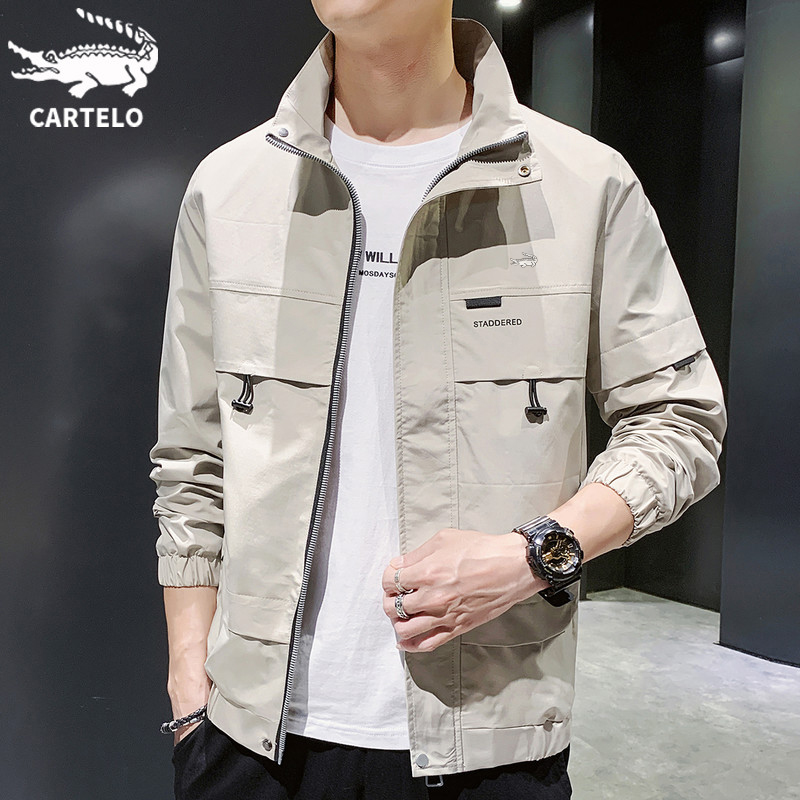 鳄鱼立领夹克男士秋季卡其潮流2022年新款春秋上衣服工装外套男装