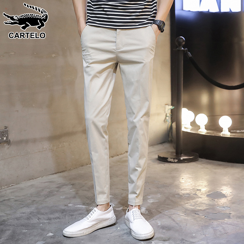 鳄鱼夏季卡其休闲裤男韩版潮流男士裤子小脚九分裤男修身长裤子男
