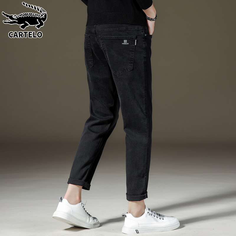 鳄鱼宽松牛仔裤男士潮牌潮流夏季薄款黑色休闲九分直筒长裤子男裤