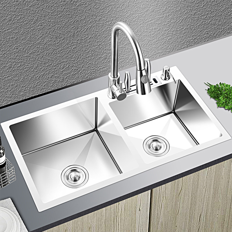 厨房水槽双槽家用手工洗菜盆不锈钢洗碗池加厚洗碗水槽套餐