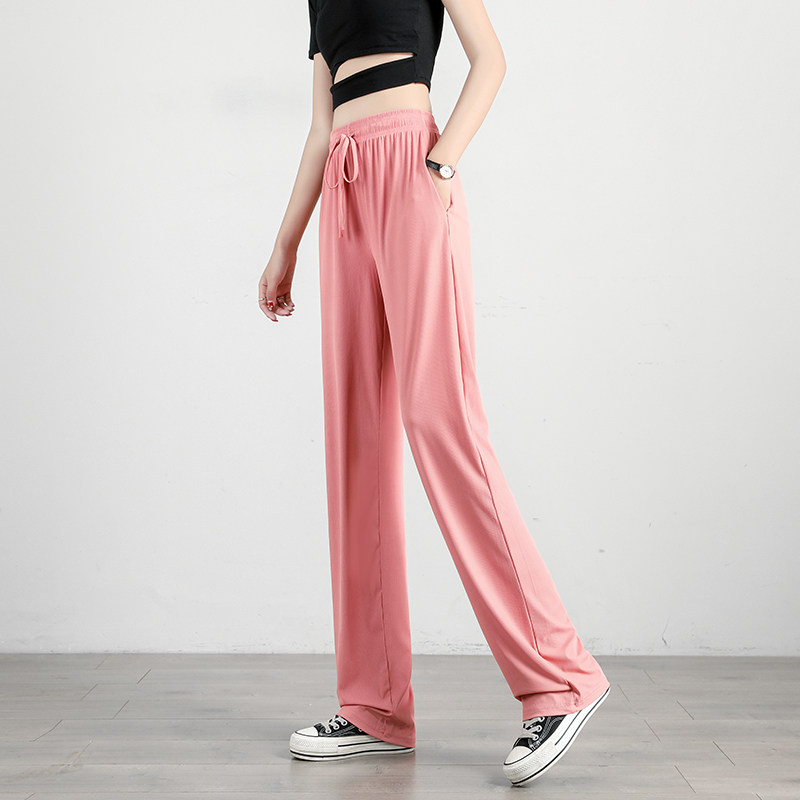 冰丝阔腿裤女夏高腰垂感显瘦薄款拖地裤子女2020新款宽松直筒长裤