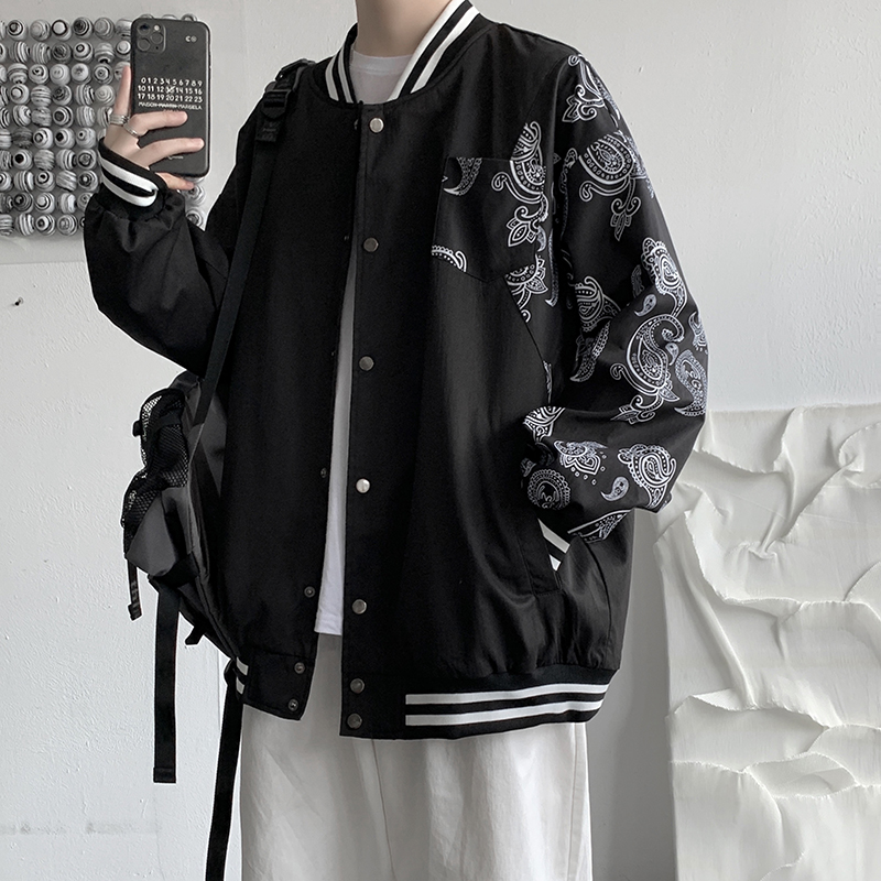 国潮夹克男春秋季宽松韩版潮牌ins腰果花棒球服潮流痞帅炸街外套