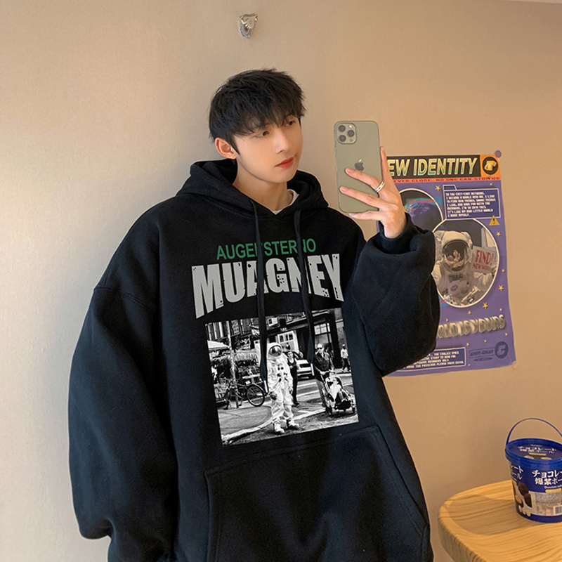 卫衣男宽松港风潮牌印花连帽上衣服春秋ins潮流百搭嘻哈大码外套