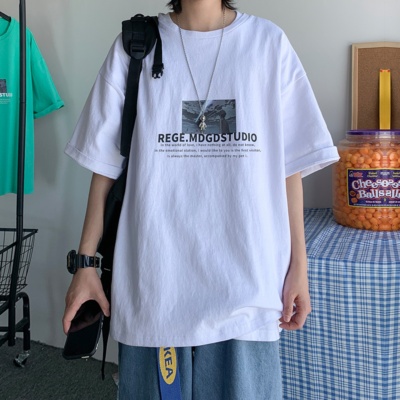 短袖男潮牌t恤2022新款ins潮流百搭纯棉宽松原宿港风夏季体桖衣服