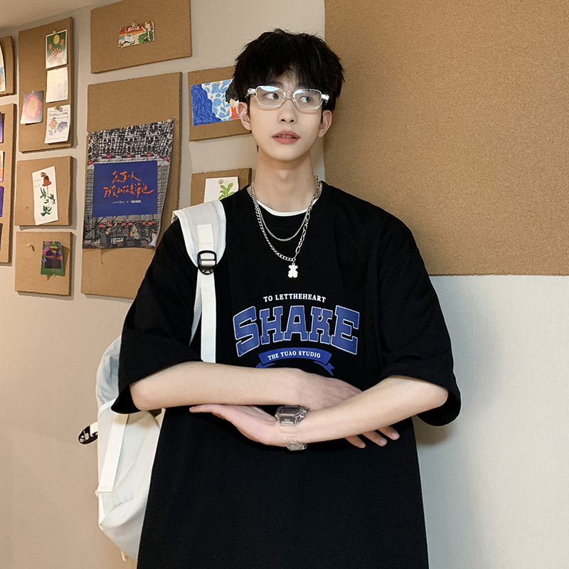 短袖男春夏季纯棉2022宽松衣服设计感小众ins潮流潮牌百搭体恤t恤