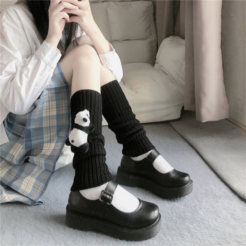 日系jk堆堆袜女秋冬韩版百搭针织小腿袜套学生中筒袜保暖腿套白色