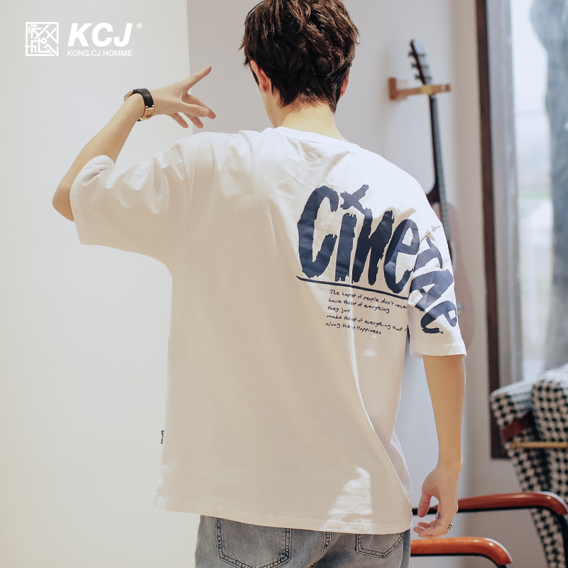 夏季潮牌短袖t恤男士印花纯棉宽松ins国潮2022新款青少年男装半袖