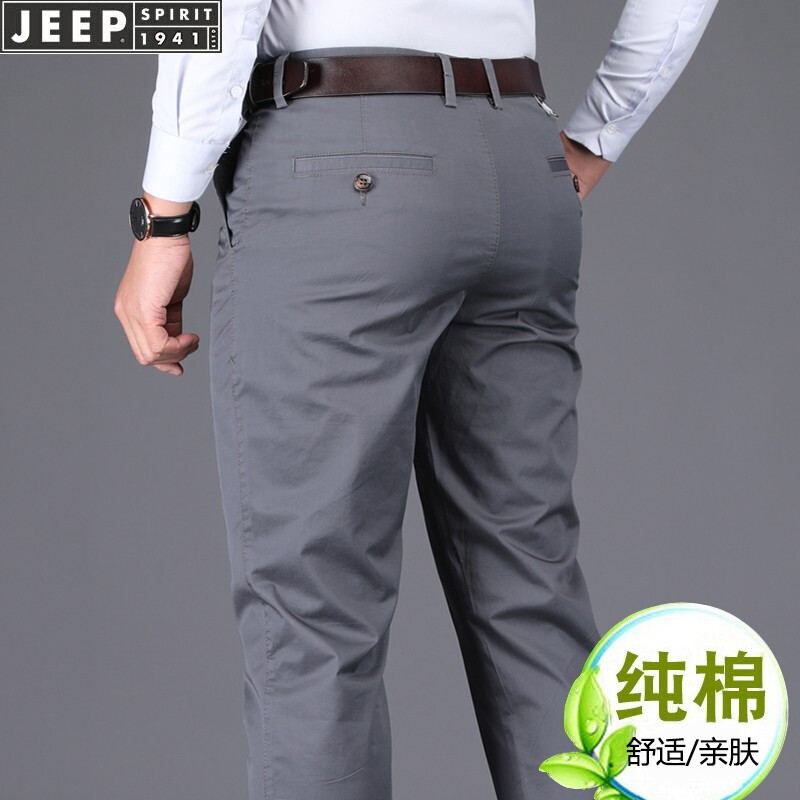JEEP吉普纯棉休闲裤男宽松直筒春秋新款商务休闲大码男士工装长裤