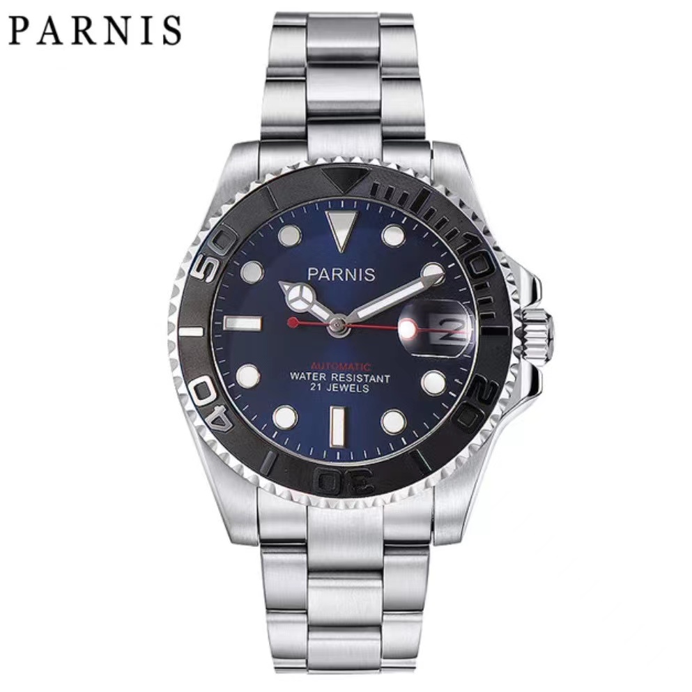 Parnis柏尼时自动机械表致敬游艇美优达8215机芯男商务防水玫瑰金