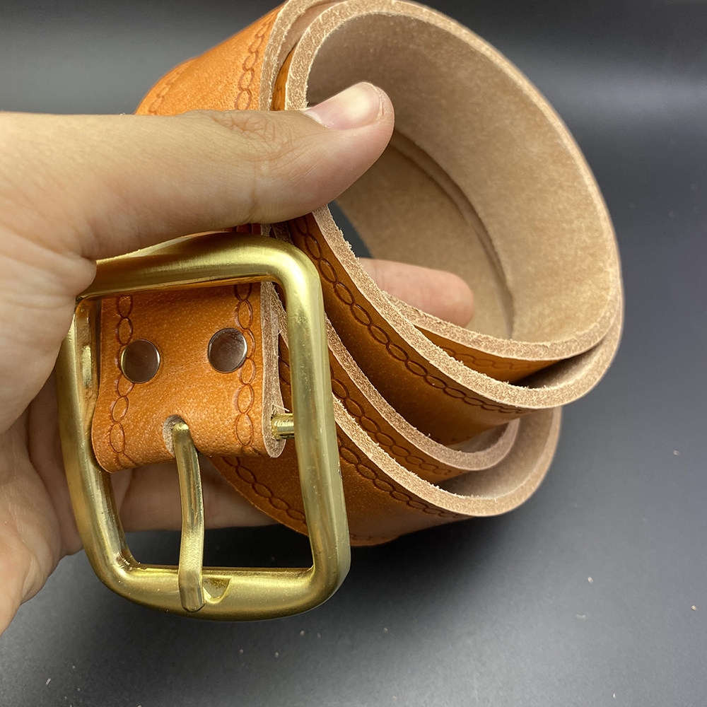 牛皮头层整张铜头皮带男士真牛老式电工结实腰带