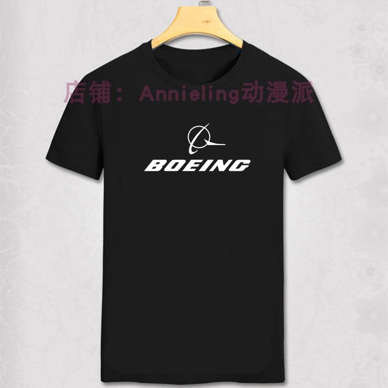 boeing aeroplane波音飞机t恤波音公司标志纯棉短袖t恤夏季上衣服-图1