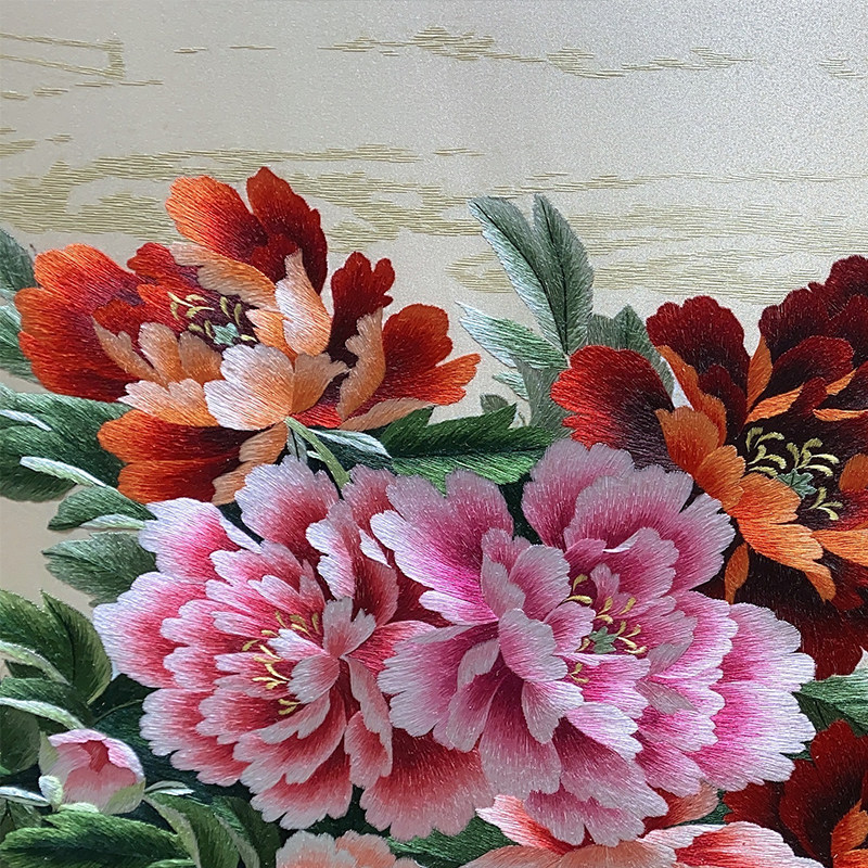 挂画金吴针手工苏州刺绣苏绣成品客厅装饰画牡丹苏绣