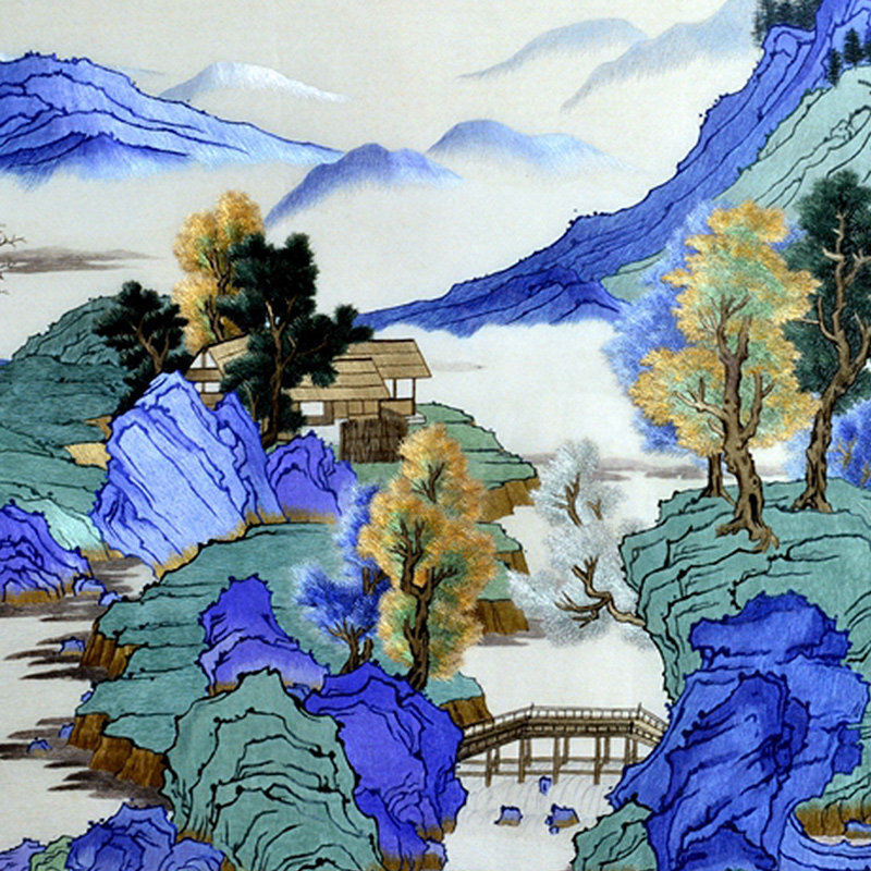 金吴针苏绣成品挂画手工刺绣客厅中式风景装饰画苏绣