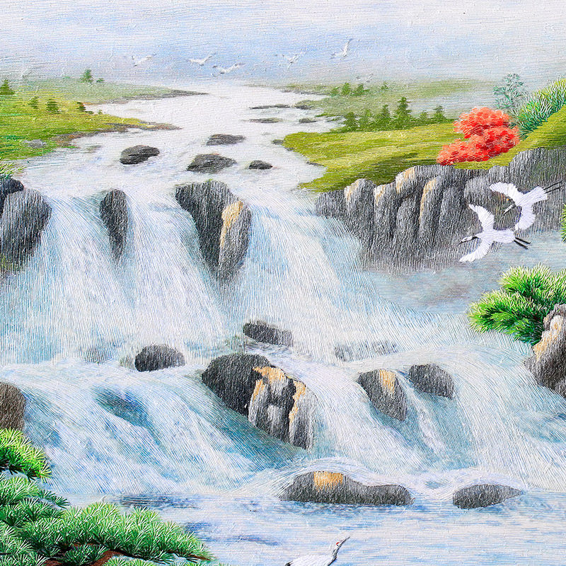 金吴针苏绣成品挂画客厅书房办公室聚财山水风景刺绣装饰画聚宝盆