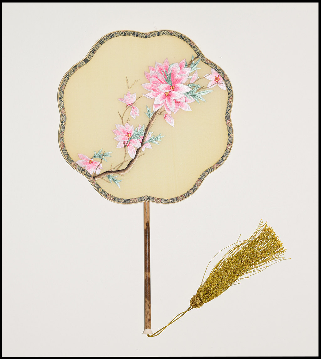 苏绣diy异形团扇竹柄宫扇套件初学双面桃花苏绣