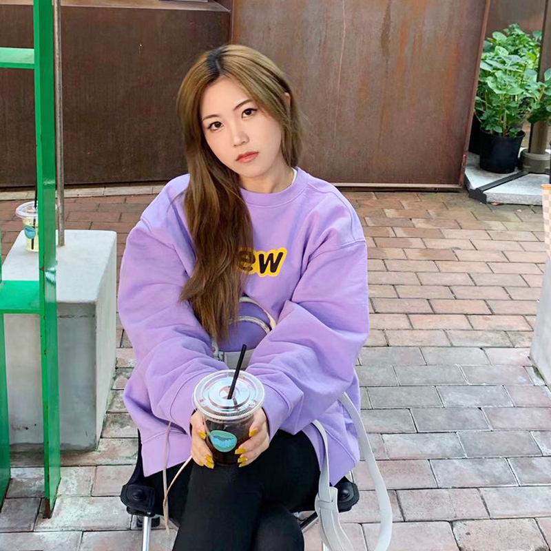 DREW紫色字母圆领春季卫衣情侣贾斯汀比伯欧美高街hiphop宽松上衣
