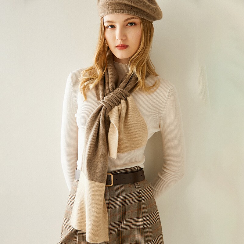 围巾羊绒秋冬保暖新款交叉针织围脖100山羊绒围巾