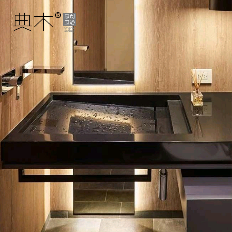 现代简约岩板一体盆槽浴室柜实木洗面面盆洗手洗脸浴室柜组合