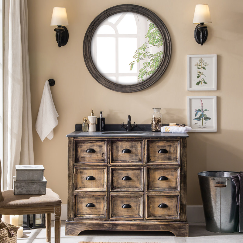 北欧侘寂卫浴中式卫生间洗漱洗脸盆洗手盆美式复古定制洗手柜