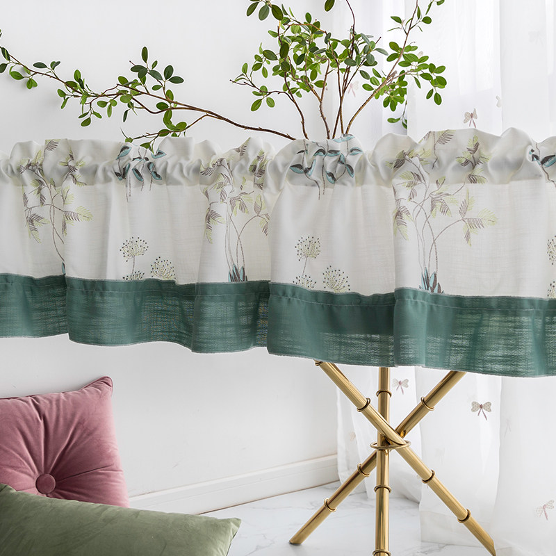 小窗帘短窗免打孔小窗户卧室棉麻半帘美式田园厨房卫生间短帘装饰