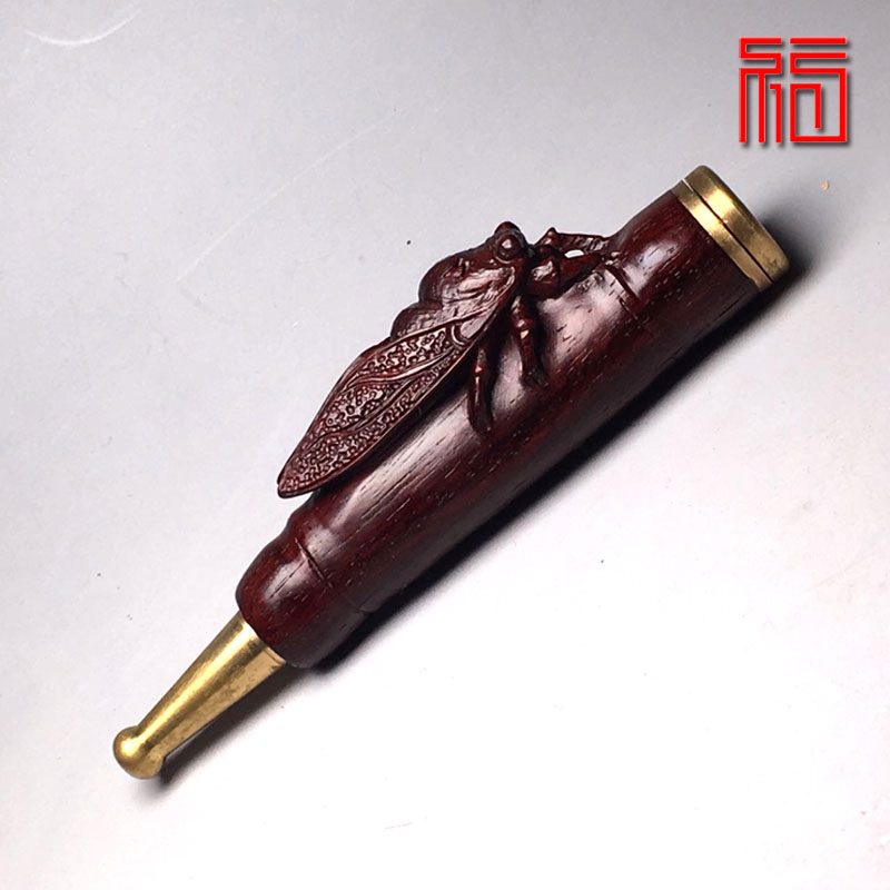 印度小叶紫檀烟嘴过滤嘴烟斗知足常乐手把木雕直斗烟嘴