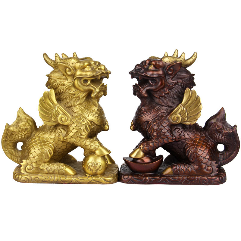 厚德居 开光纯铜麒麟摆件踩元宝踩球摆件