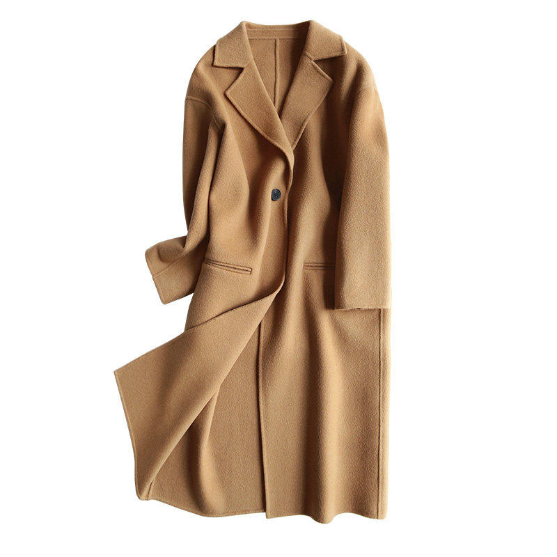 高梵双面羊毛大衣女2018冬季新款宽松大码中长款赫本风零羊绒外套