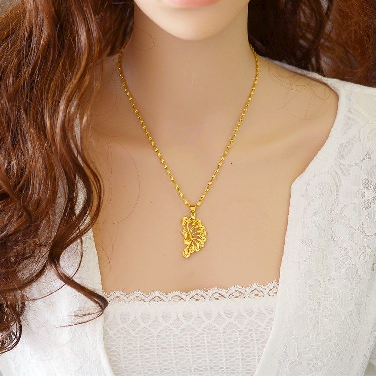 越南沙金女士项链结婚仿黄金色花朵吊坠欧币24k久不掉色镀金饰品