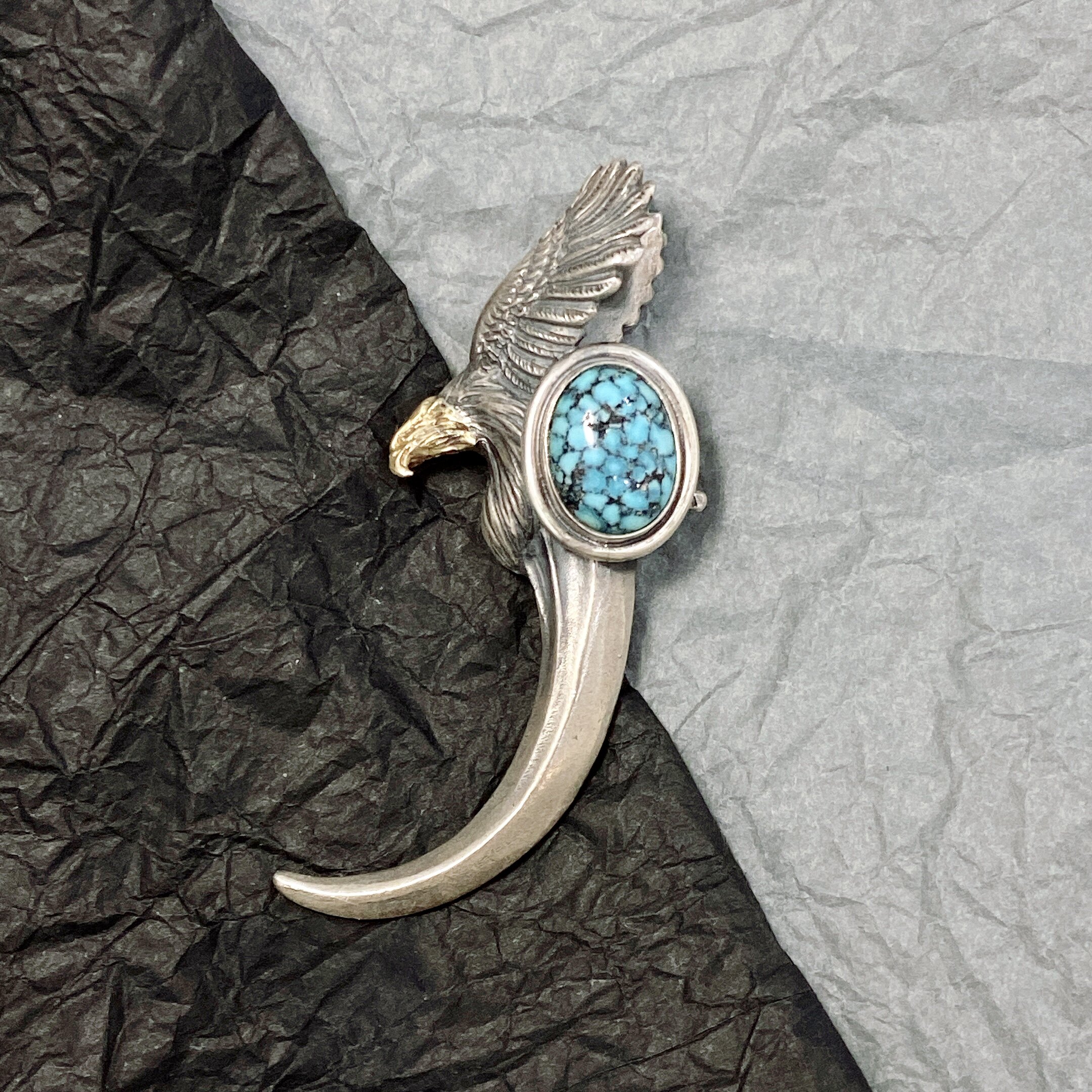 vinavastfatecoyafmico鹰身鹰爪连体松石化银金嘴吊坠项坠