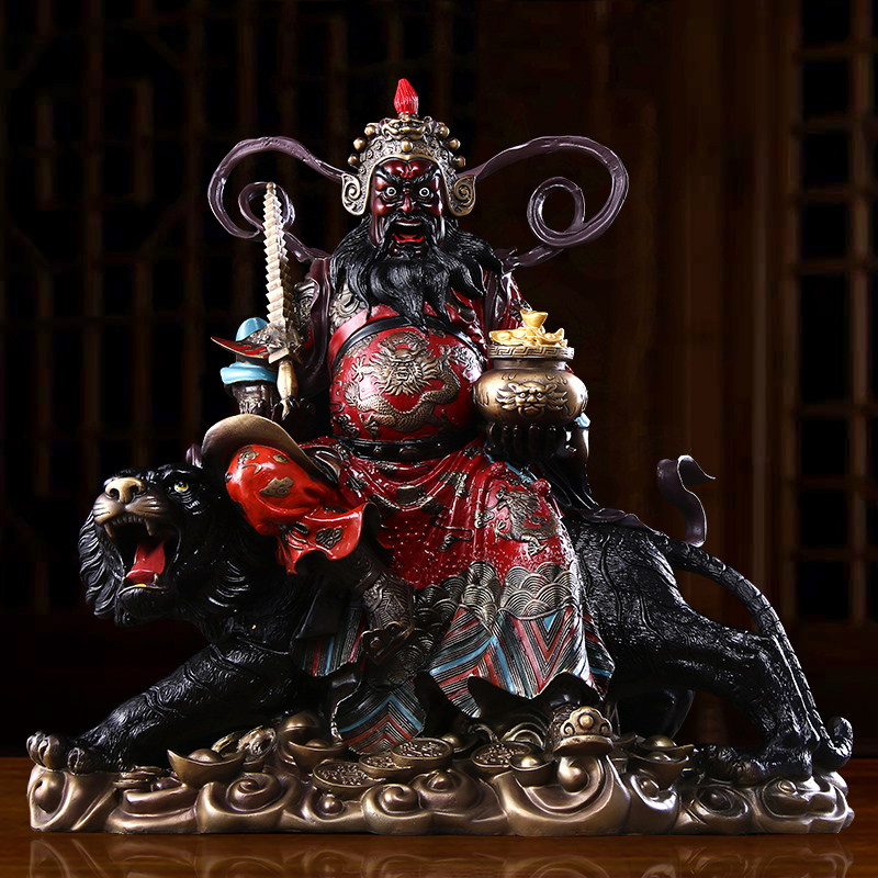 武财神纯铜佛像赵公明公明骑虎像武财神爷五路财神中路摆件