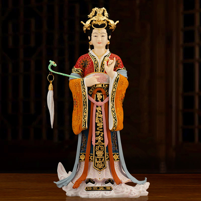 泰山碧霞元神像东岳老母纯铜鎏金彩绘娘娘奶奶摆件