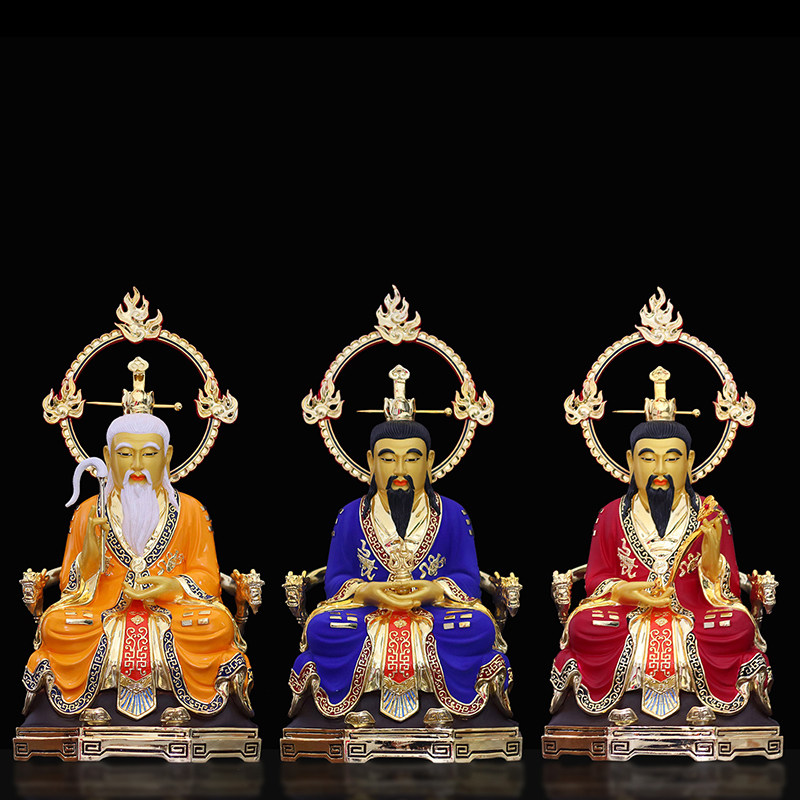 天尊神像纯铜彩绘三清太上老君道德灵宝原始摆件