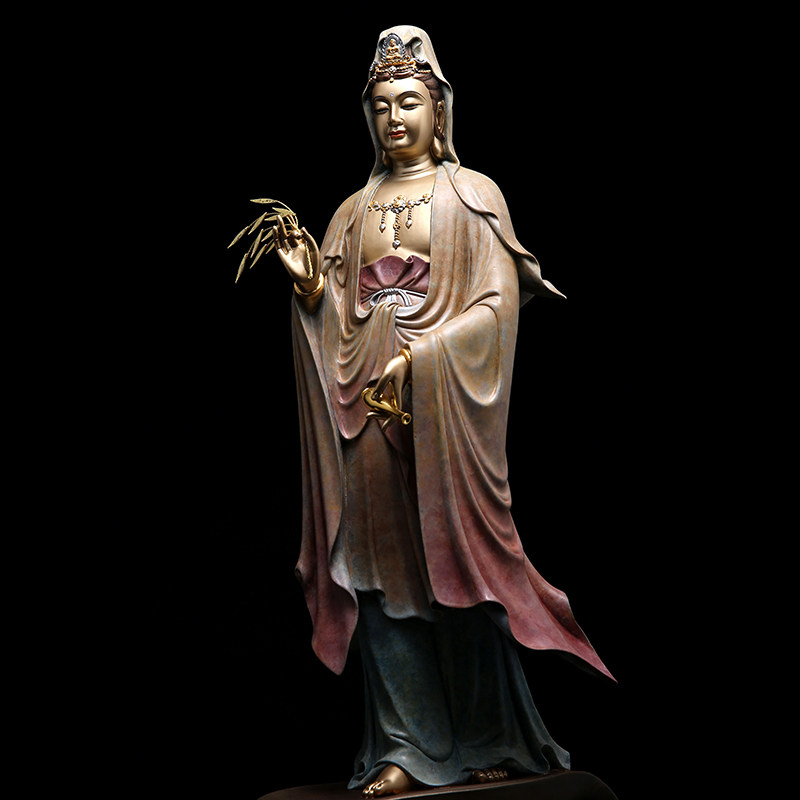 台湾纯铜南海观音佛像供奉家用观世音菩萨站像摆件