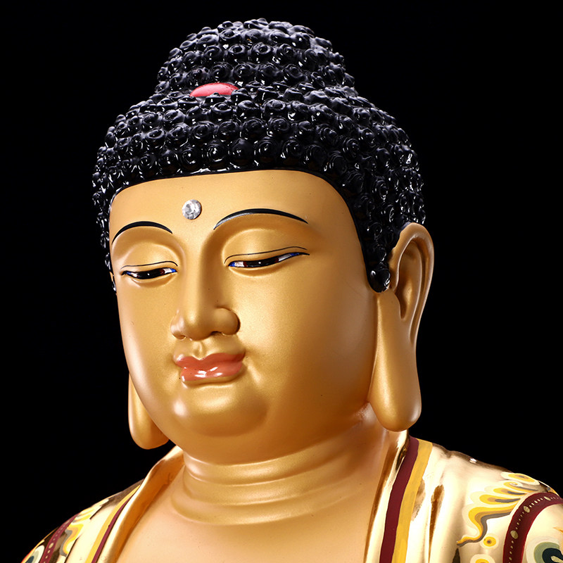 佛像台湾纯铜彩绘释迦牟尼手工贴金释迦摩尼佛娑摆件