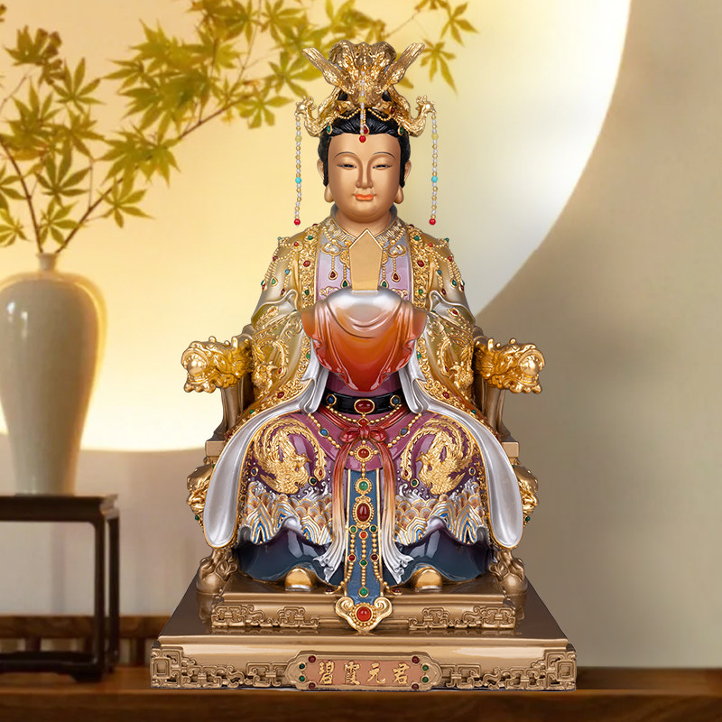 碧霞元君泰泰山奶奶神像台湾纯铜手工贴金圣母装饰摆件