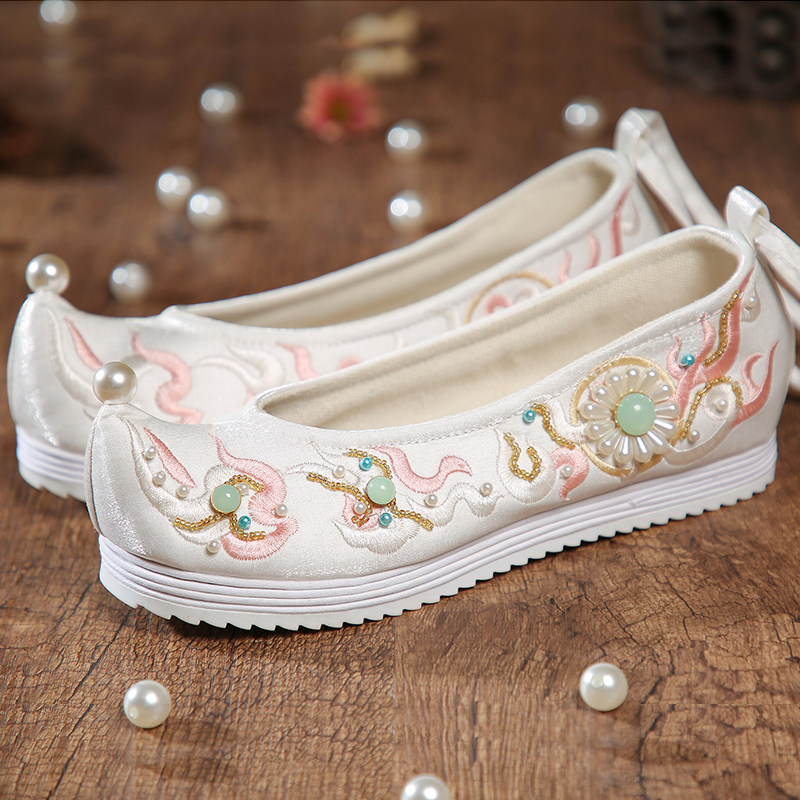 天赐绣原创珍珠米珠汉服搭配古装古风鞋女绣花鞋布鞋