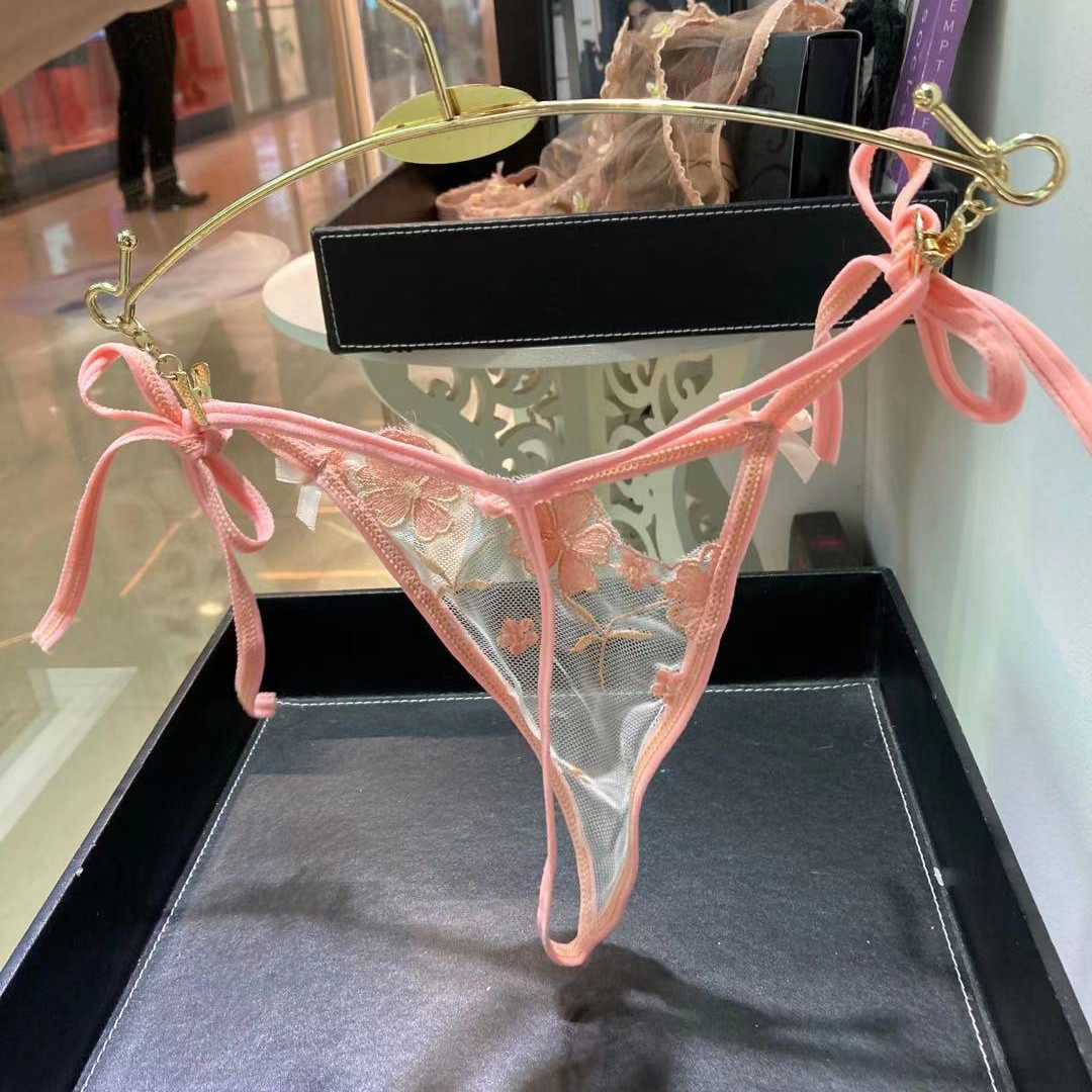 性感透明超薄系带丁字裤诱惑蕾丝低腰无裆裤女平角裤