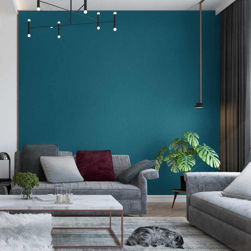 壹加壹孔雀蓝客客厅电视背景背景墙墙布美式壁纸无缝墙布