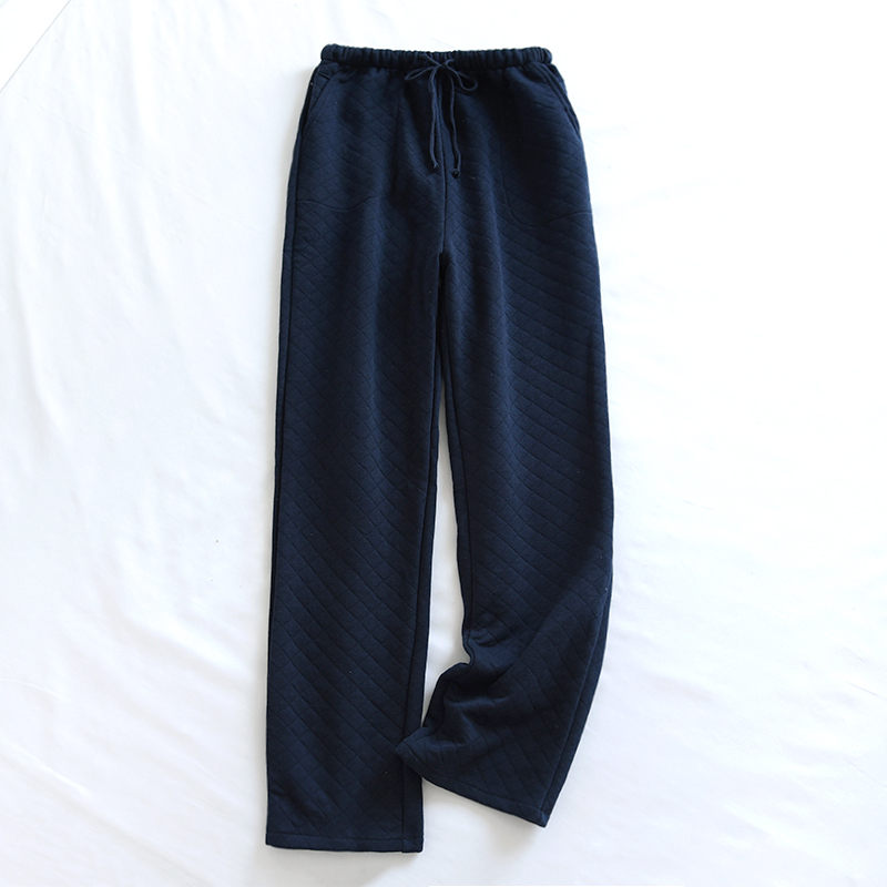 睡裤长裤纯棉宽松秋冬加厚全棉空气棉日系大码睡裤