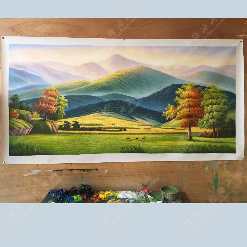 纯手绘巨人山油画创意新款色彩客厅餐厅装饰画背有靠山包邮促销